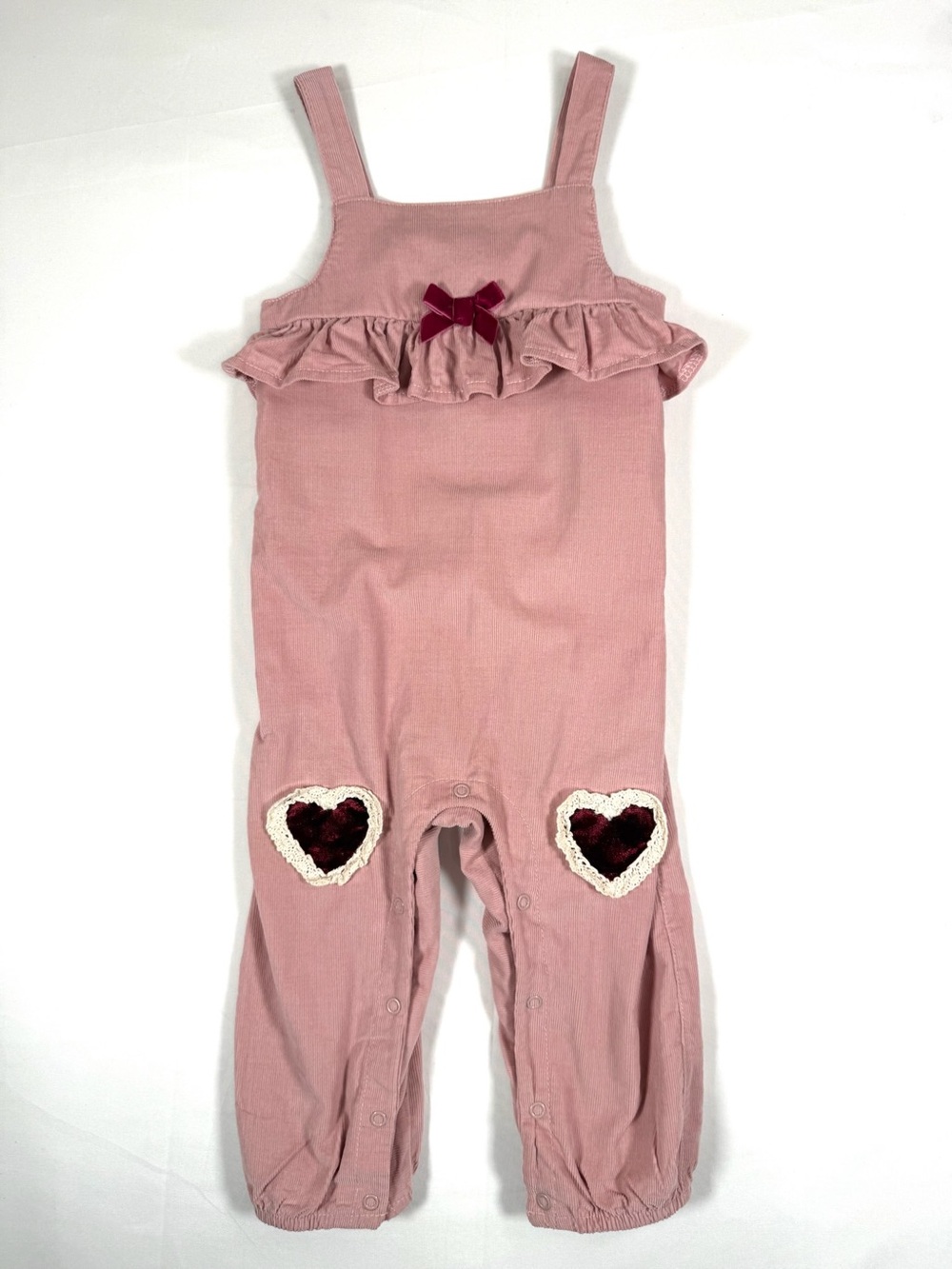 BABY STARTERS Cottagecore Dusty Pink Ruffle Romper Jumpsuit Hearts Girls 18M